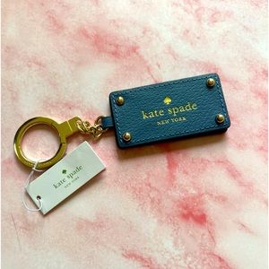 NWT Kate Spade Grove Street Mirror BLUE Leather Keychain Fob Purse Charm